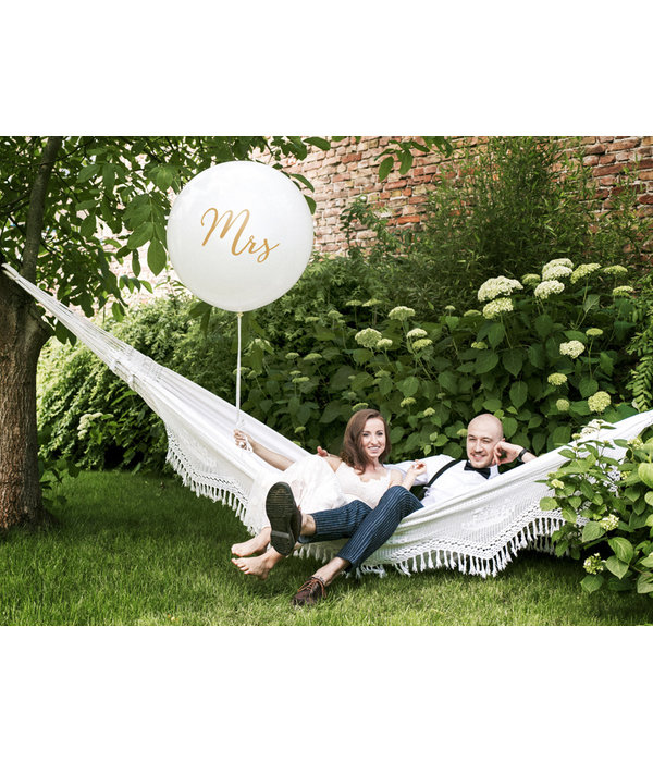 Mega Ballon Pastel Wit met Gouden print Mrs - 1 meter