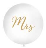 Mega Ballon Pastel Wit met Gouden print Mrs - 1 meter