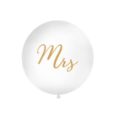 Mega Ballon Pastel Wit met Gouden print Mrs - 1 meter