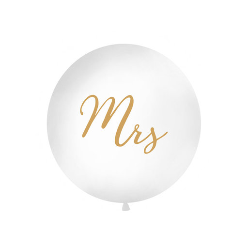 Mega Ballon Pastel Wit met Gouden print Mrs - 1 meter