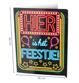 Neon Raambord Hier Is Het Feestje (60x45cm)