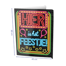 Neon Raambord Hier Is Het Feestje (60x45cm)