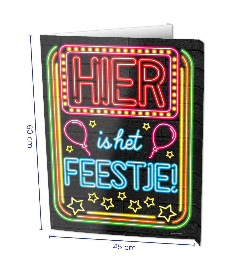 Neon Raambord Hier Is Het Feestje (60x45cm) afbeelding