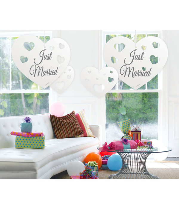 Hangdecoratie Harten Just Married (5st)
