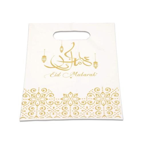 6x stuks Eid Mubarak thema feestzakjes/uitdeelzakjes wit/goud 23 x 17 cm - Suikerfeest/Offerfeest
