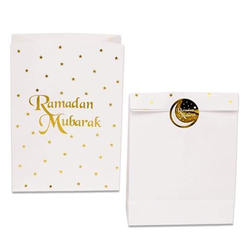 Papieren Ramadan thema uitdeelzakjes - wit & goud - 23 x 17 cm - 6x stuks