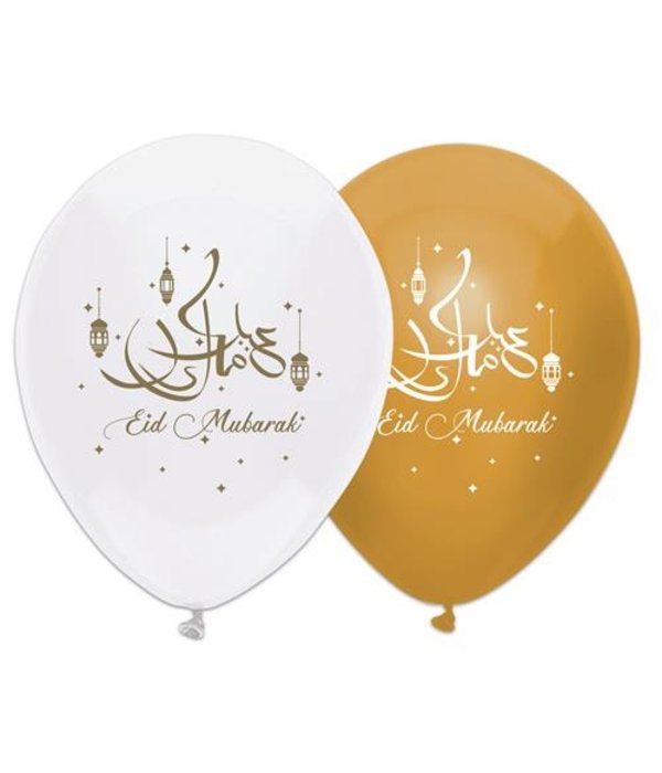 Eid Mubarak Ballonnen Wit/Goud (6st)