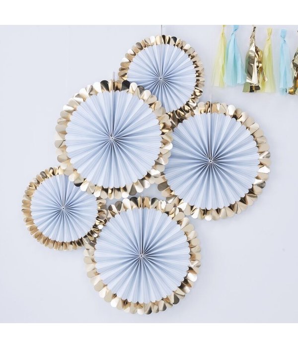 Paper fans lichtblauw goud pastel (5st)