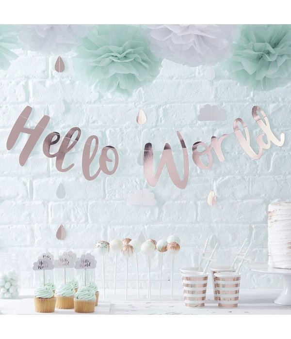 Geboorte Letterslinger 'Hello World' Rosé goud (2m)
