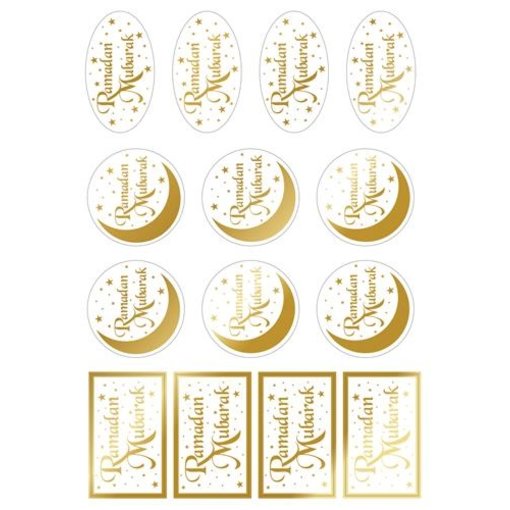 Transparante Cadeaulabels Eid Mubarak Goud (14st)