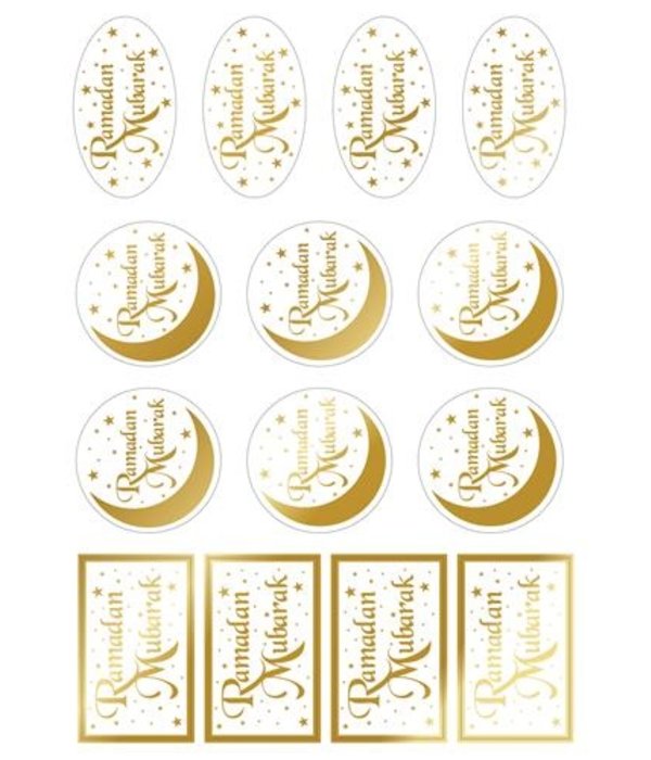 Transparante Cadeaulabels Eid Mubarak Goud (14st)