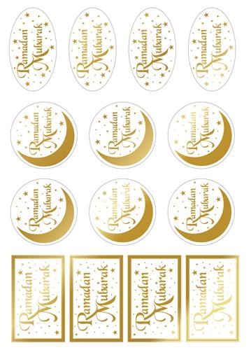 Transparante Cadeaulabels Eid Mubarak Goud (14st)