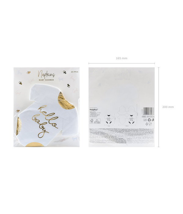 Servetten Geboorte Baby Rompertje Wit/Goud (20st)