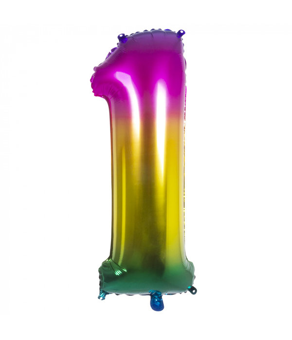Folieballon Regenboog Cijfer 1 (86cm)