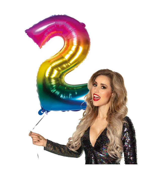 Folieballon Regenboog Cijfer 2 (86cm)