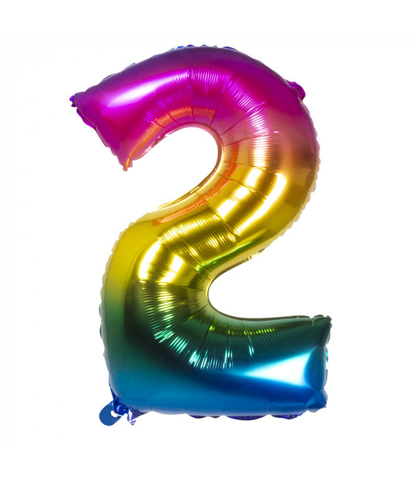 Folieballon Regenboog Cijfer 2 (86cm)