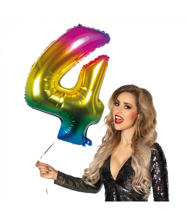 Folieballon Regenboog Cijfer 4 (86cm)