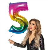 Folieballon Regenboog Cijfer 5 (86cm)