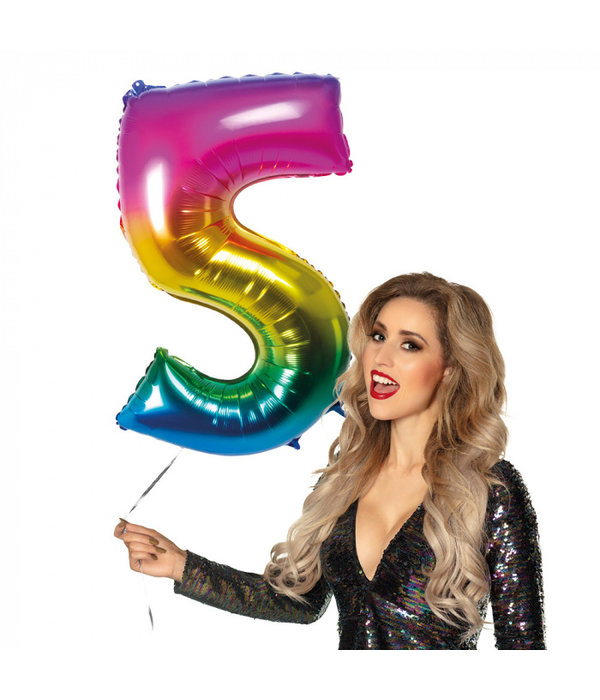 Folieballon Regenboog Cijfer 5 (86cm)