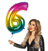 Folieballon Regenboog Cijfer 6 (86cm)