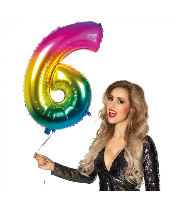 Folieballon Regenboog Cijfer 6 (86cm)