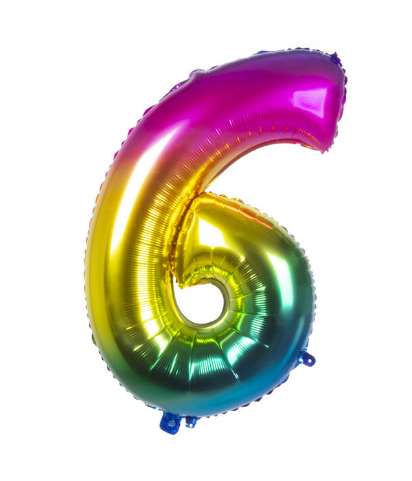 Folieballon Regenboog Cijfer 6 (86cm)