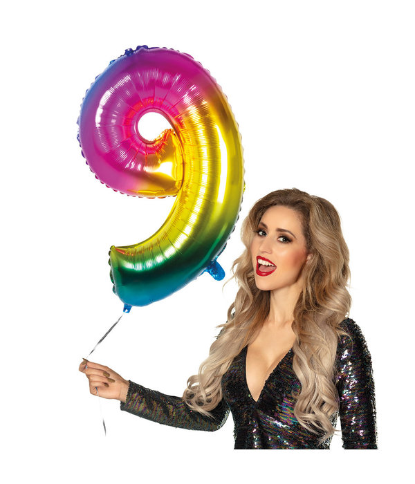 Folieballon Regenboog Cijfer 9 (86cm)