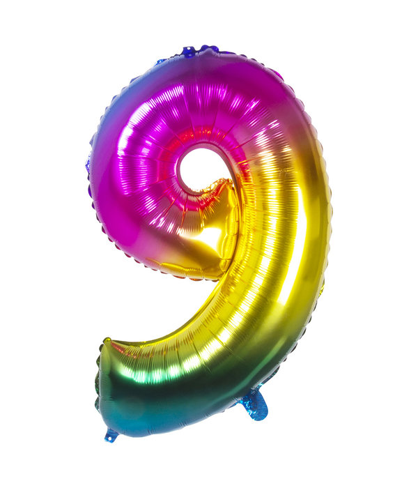 Folieballon Regenboog Cijfer 9 (86cm)