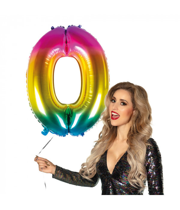Folieballon Regenboog Cijfer 0 (86cm)