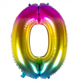 Folieballon Regenboog Cijfer 0 (86cm)