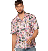 Hawaiiblouse Flamingo Roze Man