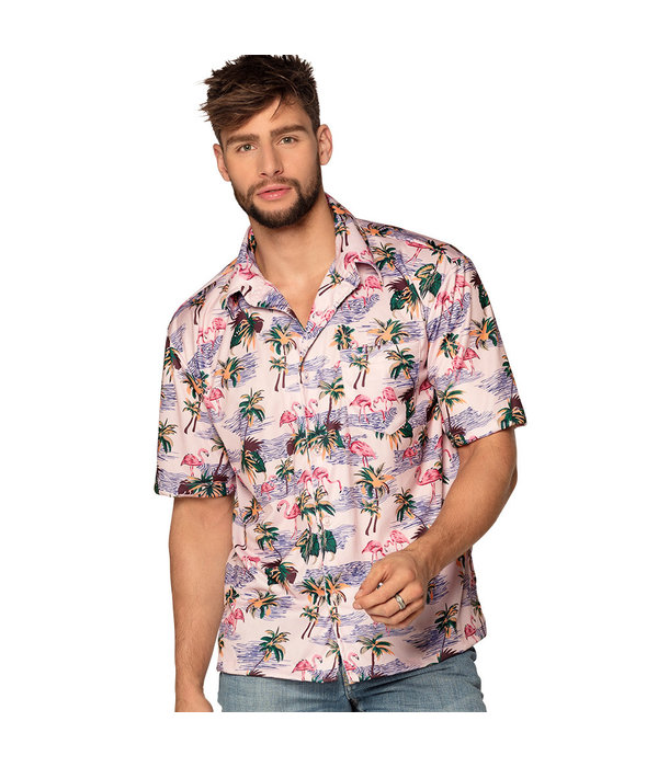 Hawaiiblouse Flamingo Roze Man