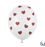 Ballonnen Pastel Wit Met Rode Hartjes (6st)