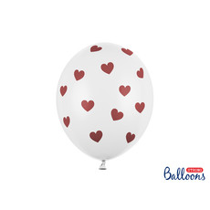 Ballonnen Pastel Wit Met Rode Hartjes (6st)