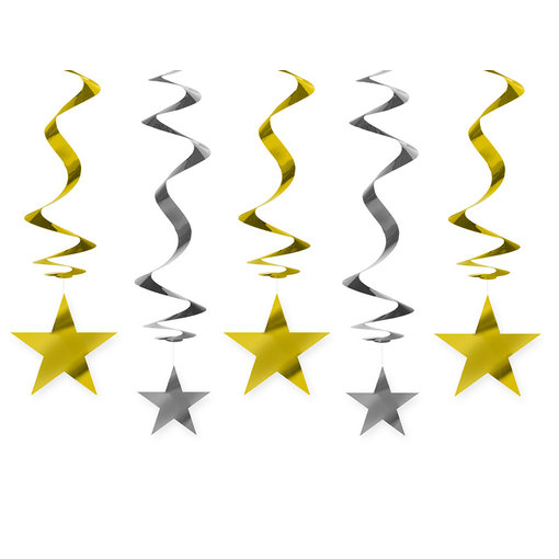 Spiraalhangers Sterren Goud/Zilver 60cm (5st)