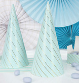 Partyhoedjes Lichtblauw Met Gouden Strepen (6st)