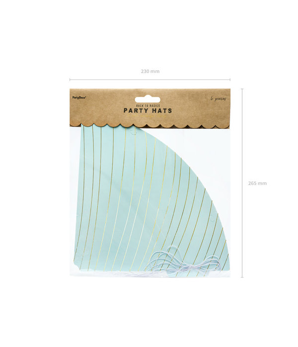 Partyhoedjes Lichtblauw Met Gouden Strepen (6st)