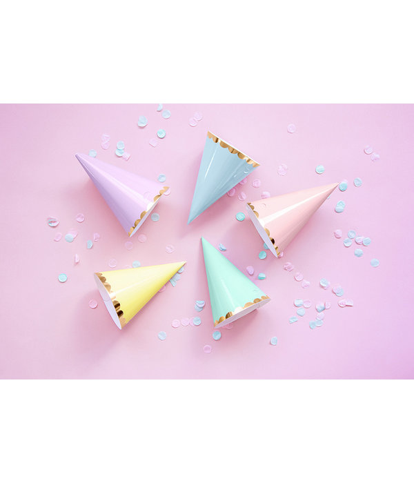 Partyhoedjes Pastel Met Gouden Rand Mix (6st)