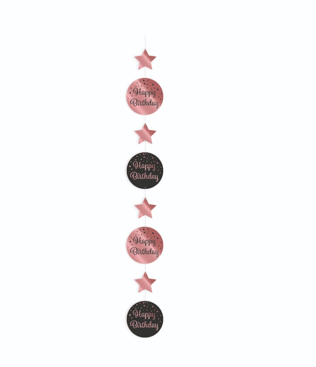 Hangdecoratie Happy Birthday Roségoud/Zwart (1,2m) 