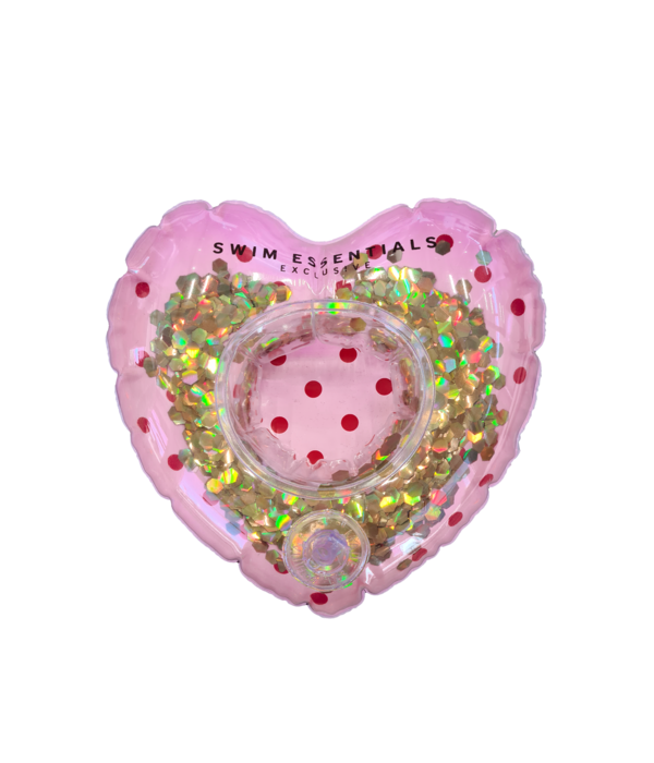 Opblaasbare Bekerhouder Glitter Hart Roze/Goud