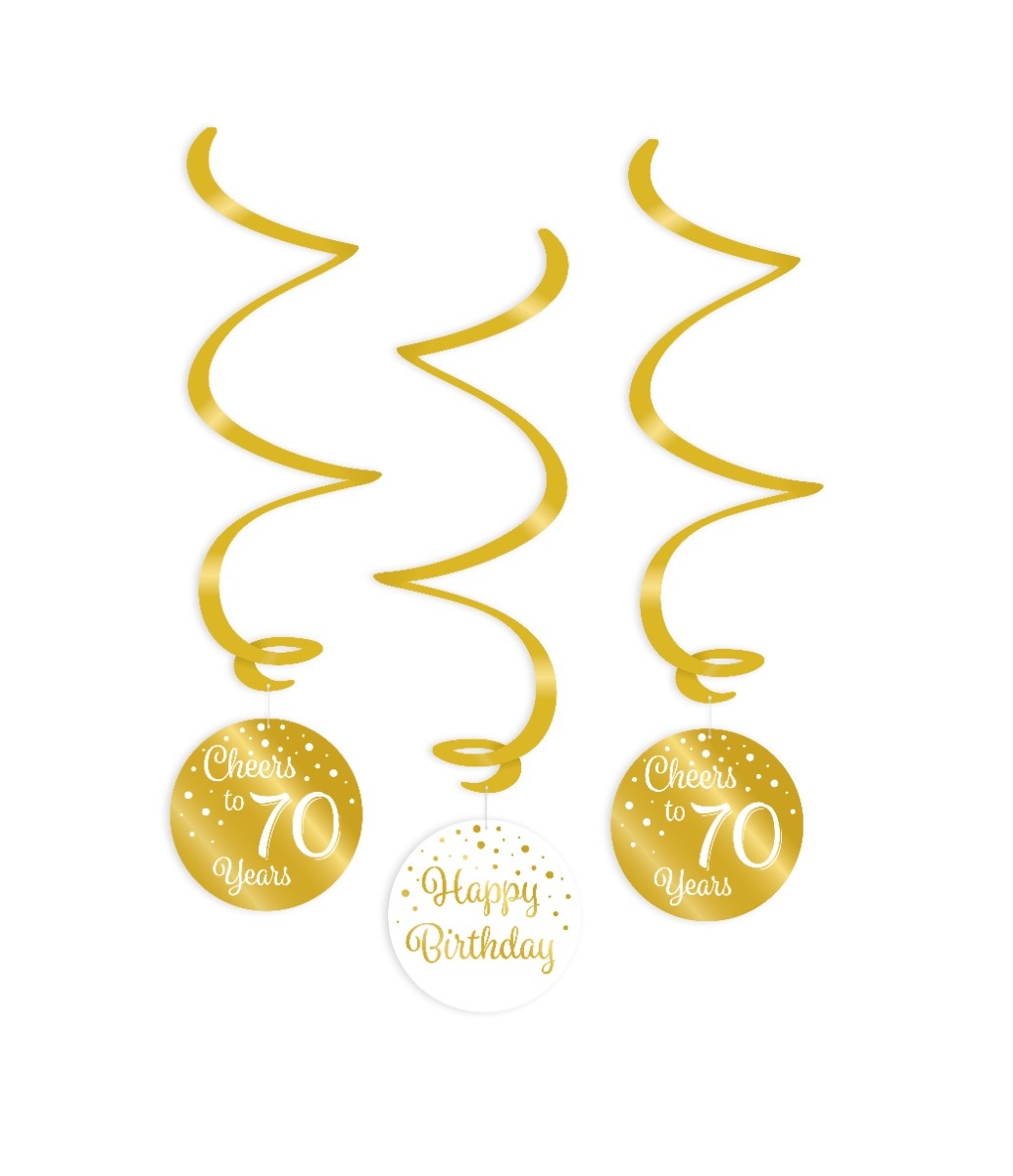 Hangdecoratie Swirls 70 Jaar Goud/Wit (3st) afbeelding