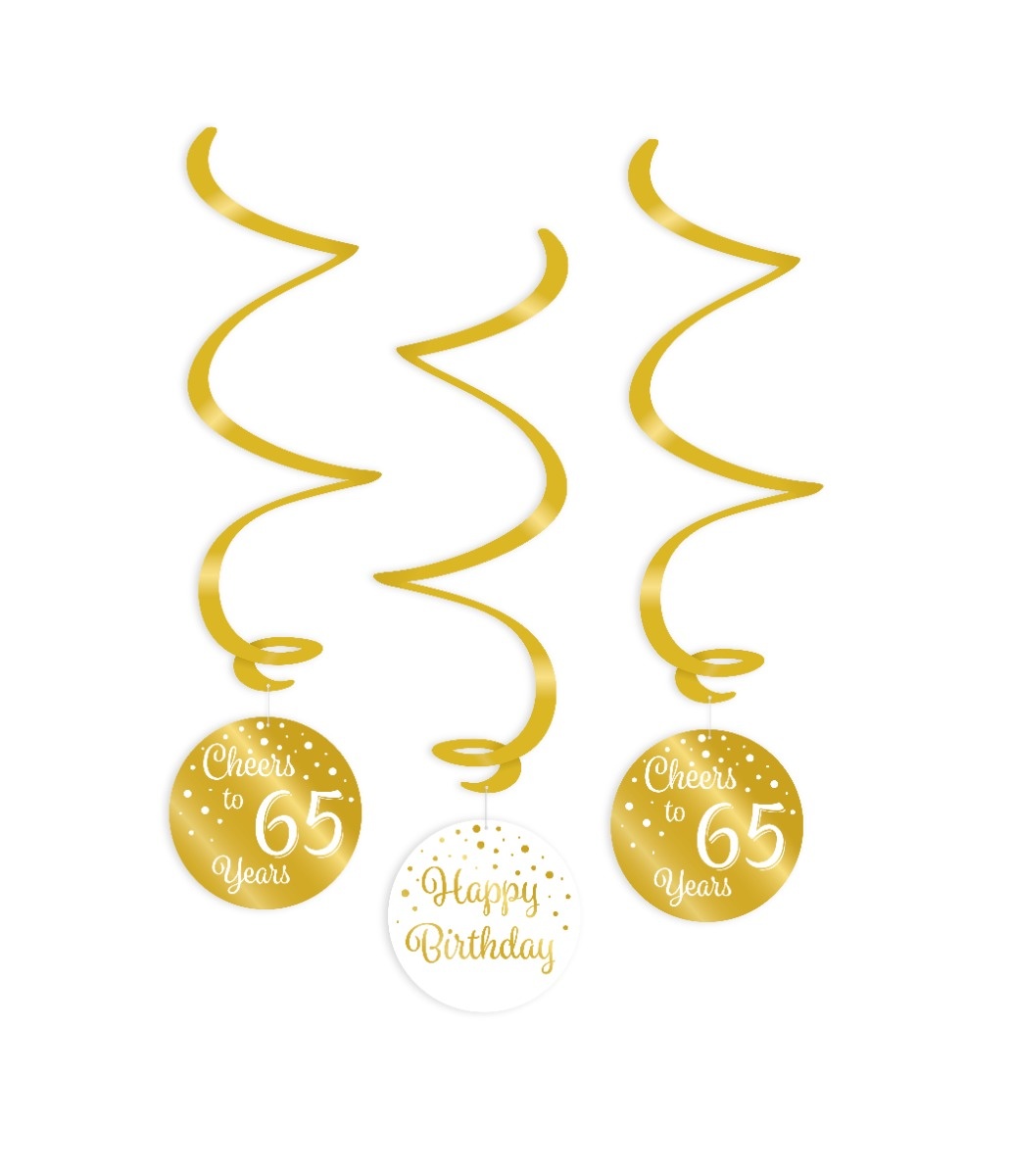 Hangdecoratie Swirls 65 Jaar Goud/Wit (3st)