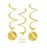 Hangdecoratie Swirls 60 Jaar Goud/Wit (3st)