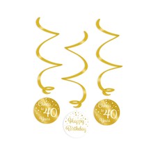Hangdecoratie Swirls 40 Jaar Goud/Wit (3st)