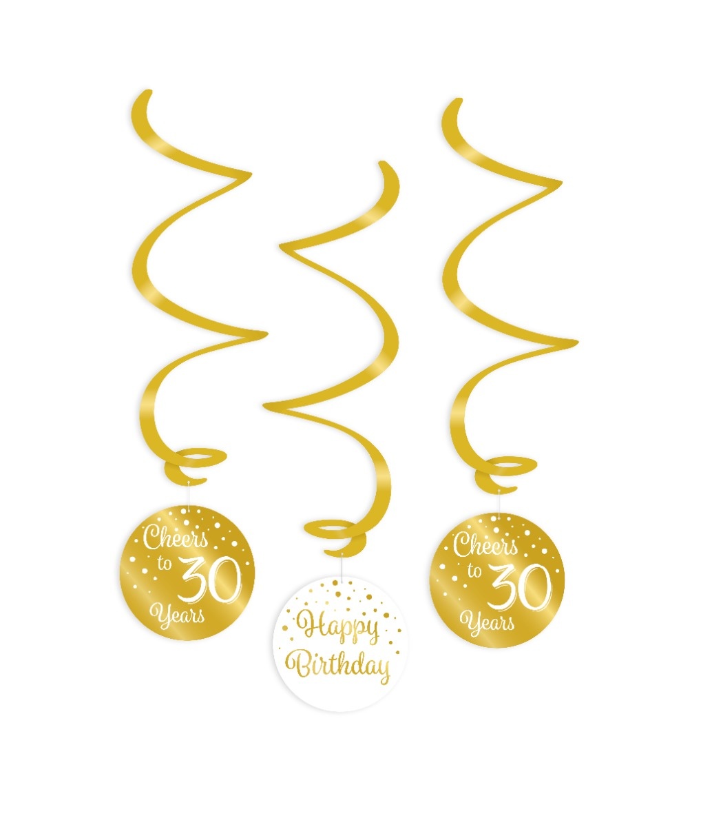 Hangdecoratie Swirls 30 Jaar Goud/Wit (3st) afbeelding