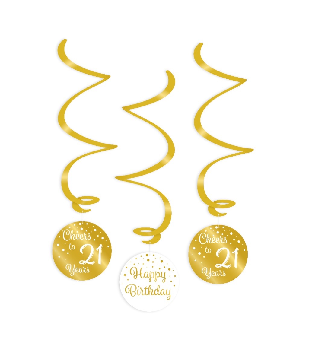 Hangdecoratie Swirls 21 Jaar Goud/Wit (3st) afbeelding