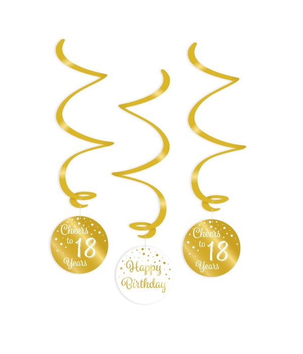 Hangdecoratie Swirls 18 Jaar Goud/Wit (3st)