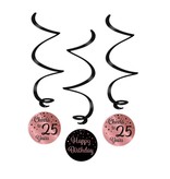 Hangdecoratie Swirls 25 Jaar Roségoud/Zwart (3st)