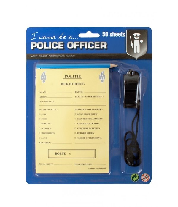 Politie bonnenboekje + fluit en potlood