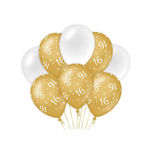 Ballonnen 16 Jaar Goud/Wit (8st)